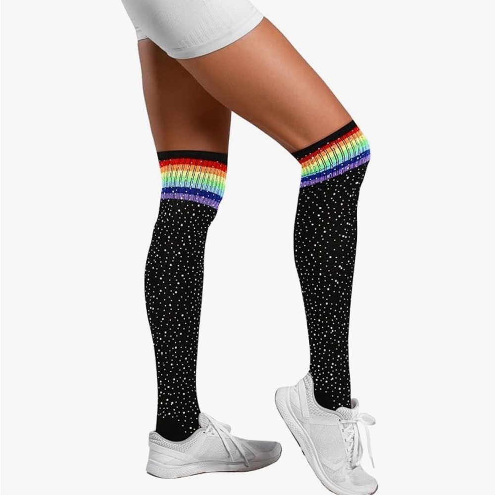 🌈 ✨ PRIDE ✨🌈 NEW with tags 🏷️ rainbow rhinestone over knee SOCKS🧦
